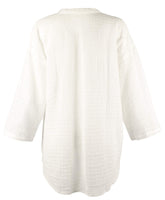 Eileen Fisher Organic Cotton Voile Box Stand Collar Slit Neck Top White MD